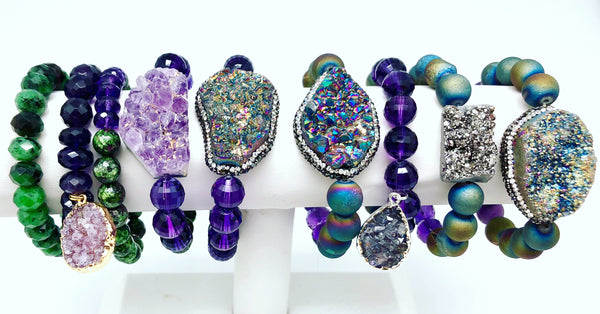 35mm Fluorescent Brazilian Agate with Titanium Coating Exclusive w/10mm druzy agate beads