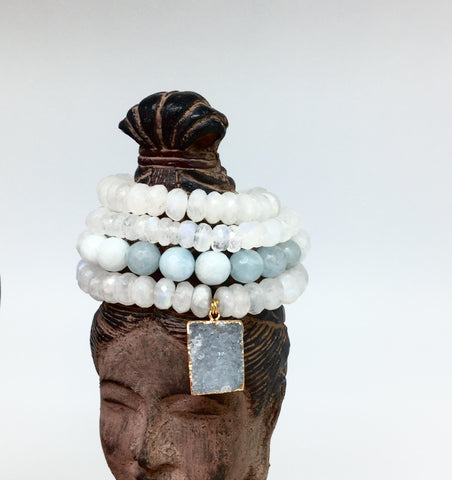 Moonstone, Chalcedony, Aquamarine GEMSTONE BRACELETS Stack