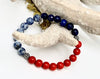 Coral, Sodalite, Lapis Lazuli and Sterling Silver gemstone bracelet