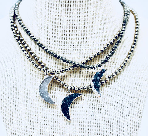 Crescent moon choker PYRITE and BRAZILIAN AGATE CRESCENT MOON CHOKERS