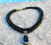 SPINEL CHOKER W/ STERLING SILVER BLACK ONYX PENDANT