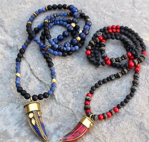 LAPIS LAZULI + ONYX (MATTE) LAPIS Tibetan Horn