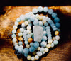 Aquamarine + Blk Amazonite + Diamond Bracelet