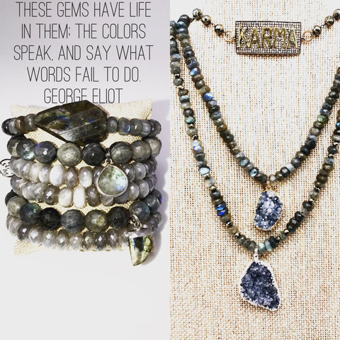 Precious Labradorite necklace with Brazilian agate pendant