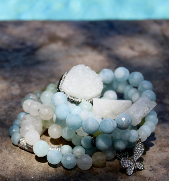 Aquamarine and Druzy Agate Crystal Bracelet