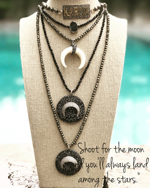 Pavè Crescent Moon (Hematite) on pyrite chain