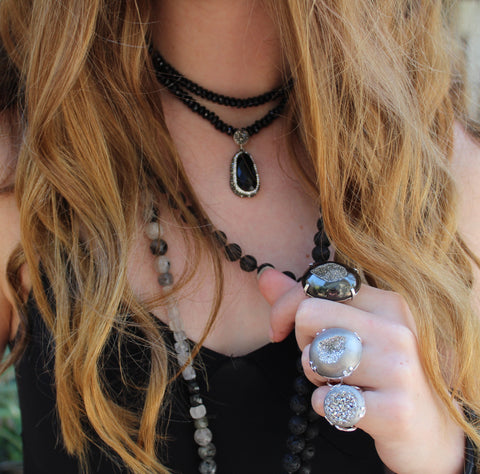 SPINEL CHOKER W/ STERLING SILVER BLACK ONYX PENDANT