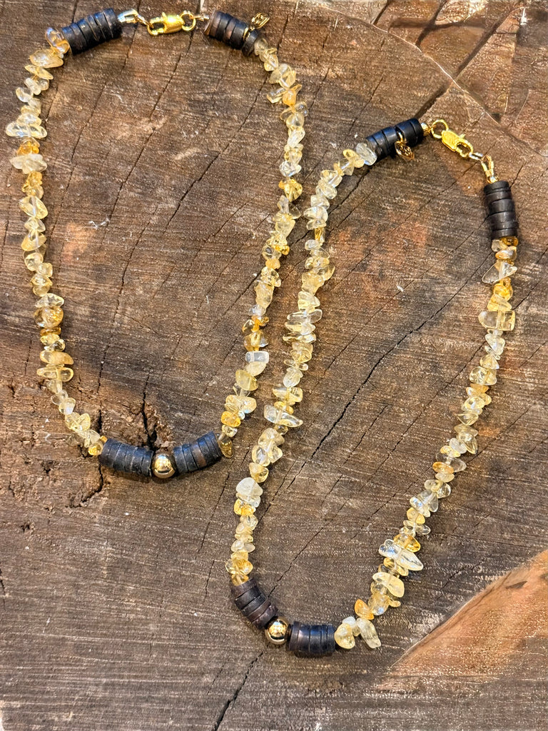 Citrine & Puka Shell Choker/Collar Necklace