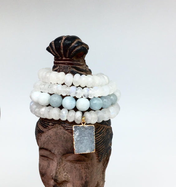 Moonstone, Chalcedony, Aquamarine GEMSTONE BRACELETS Stack