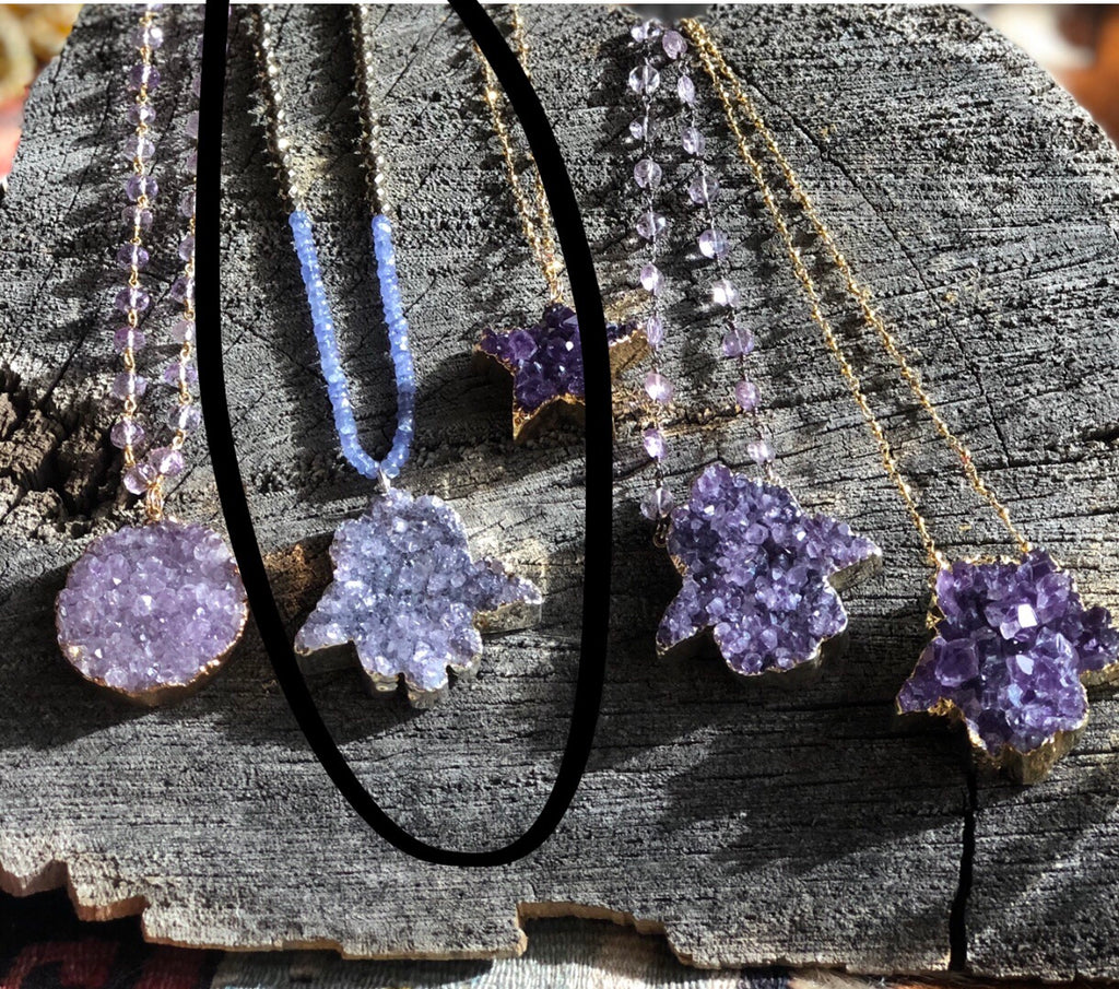 Tanzanite and Pyrite Choker w/ Amethyst Hamsa