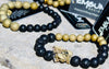 Raw Druzy focal stone with Black and Gold Gemstone Bracelets