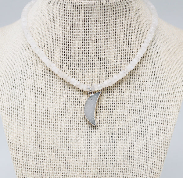 Moonstone and crescent moon choker