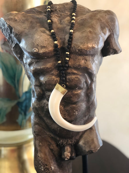 Crescent moon and lava necklace