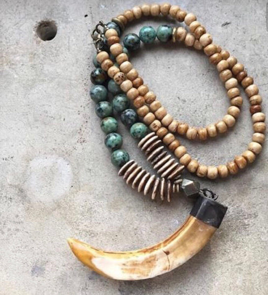 Tibetan Natural Bone Tusk Necklace