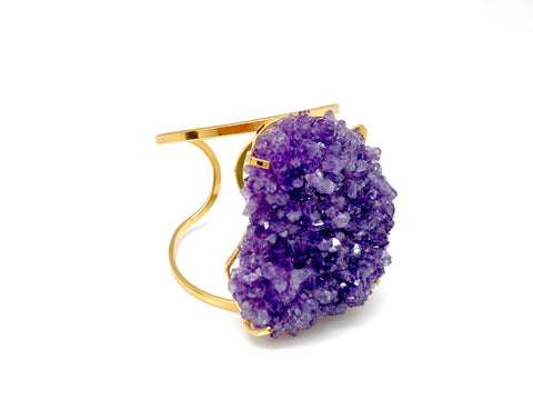 Amethyst Druzy from Uruguay with gold adjustable cuff