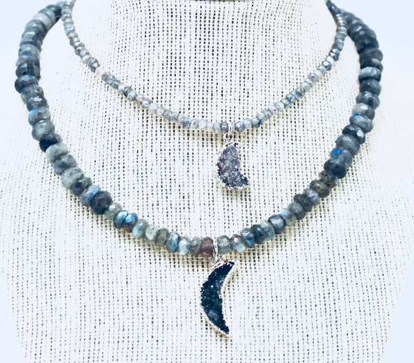 Crescent Moon Choker Labradorite and Druzy Agate Choker
