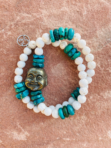 Buddah, white lava and turquoise wrap