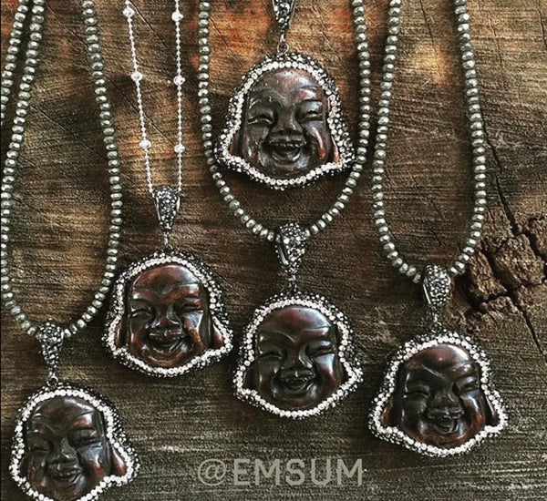 Happy Buddha necklace on Pyrite or Sterling chain