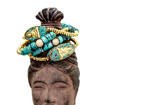 Turquoise Buddha and Pyrite bracelet