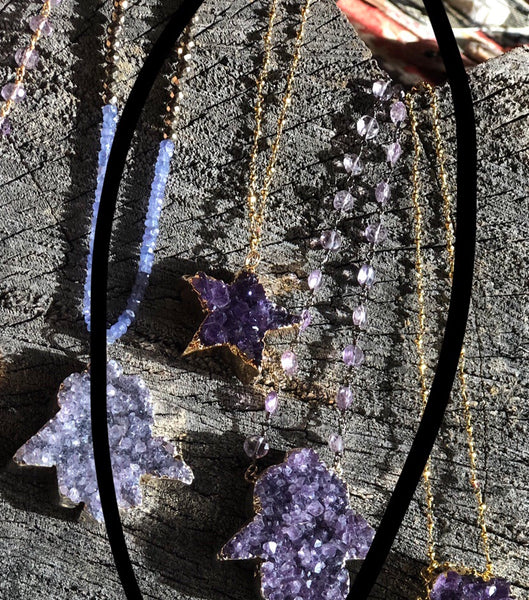 Amethyst Star and gold Pyrite chain