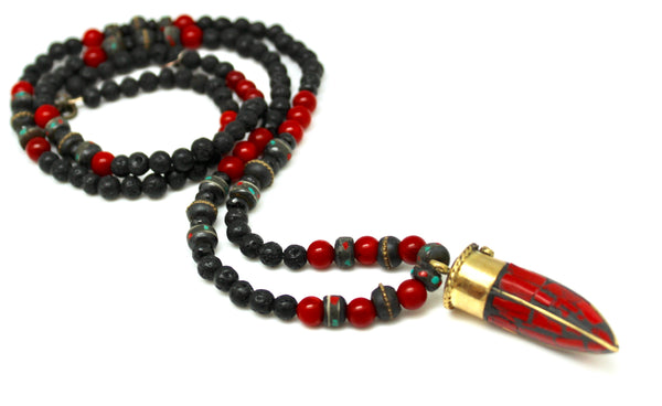 Coral + Bone + Lava TIBETAN HORN