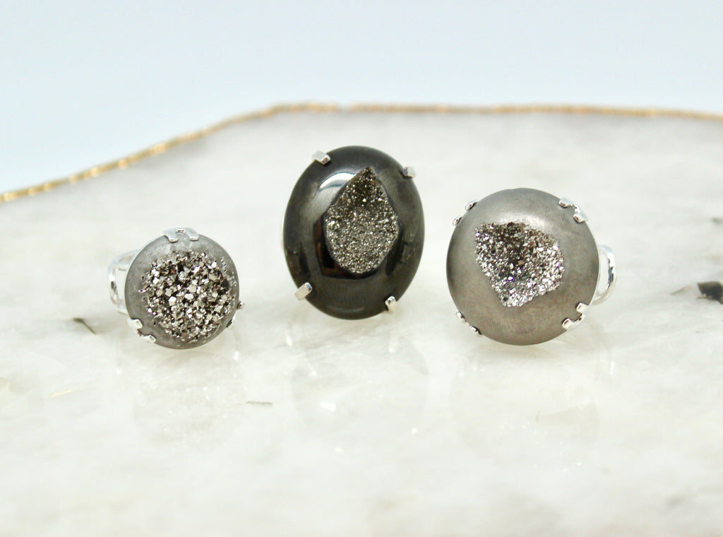 Druzy Agate Geode Rings from Uruguay